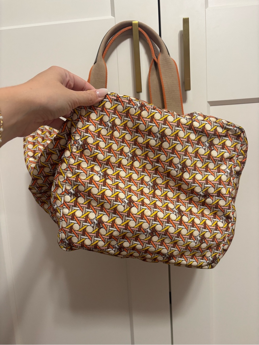 Tory Burch Orange Patterned Logo Canvas Tote - Picture 5 of 5